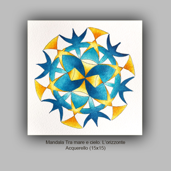 Mandala dell'evoluzione. Il disegno geometrico ha dei tridenti (mare) e delle stelle (cielo)