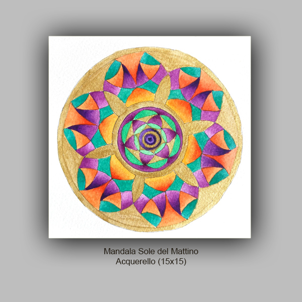 Mandala dell'evoluzione. Il disegno geometrico ha molto oro, come il mattino